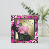 女性のホットピンク50歳誕生日パーティー 招待状 (スタンド正面)