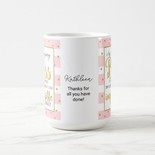 女性のボス離れマグの退職金 コーヒーマグカップ (中央)