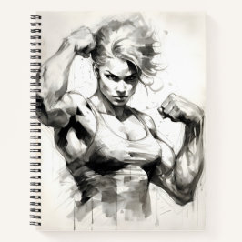 女性のボディビルダー彼女の筋肉ジムガールを曲げる ノートブック