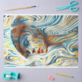 女性のポートレートが溶けた大理石効果のデコページ 薄葉紙 (クラフト)