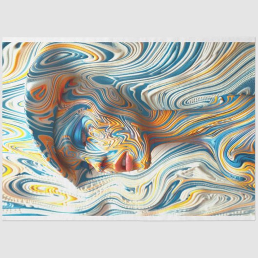 女性のポートレートが溶けた大理石効果のデコページ 薄葉紙 (正面)