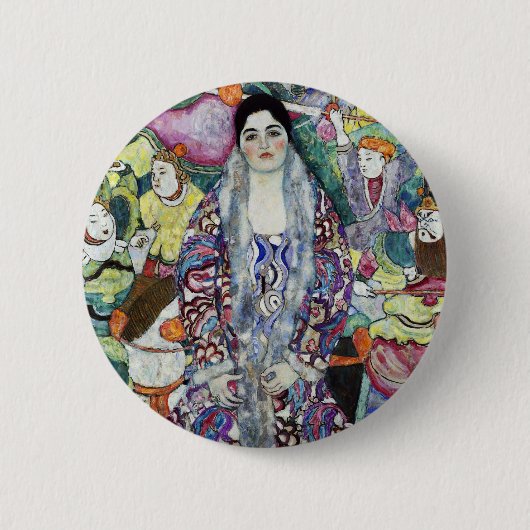 女性のポートレート絵画バイグスタフクリムト 缶バッジ (正面)