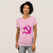 女性のマゼンタ及び薄紫のハンマー及び鎌 Tシャツ (正面フル)
