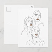 女性のミニマリストライン肖像画 ポストカード (正面/裏面)