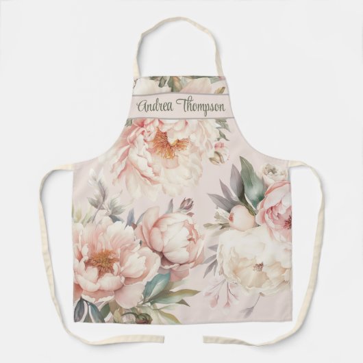 女性のモダン料理ベーキング水彩フローラ エプロン (正面)