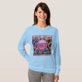 女性のライトブルー長袖バルーンパーティー Tシャツ (正面フル)