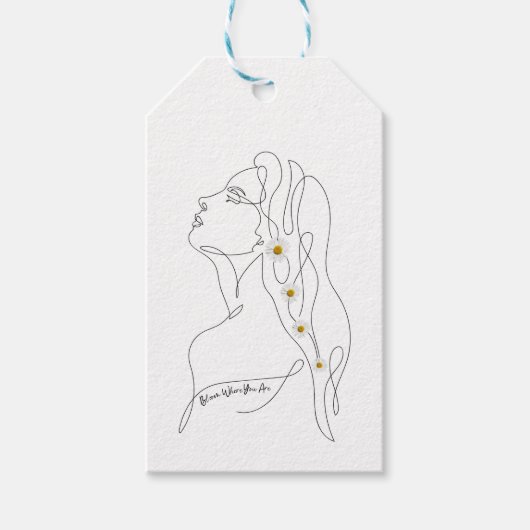 女性のラインアートスケッチ-開花の場所 ギフトタグ (正面)