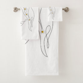 女性のラインアートスケッチ-開花の場所 バスタオルセット