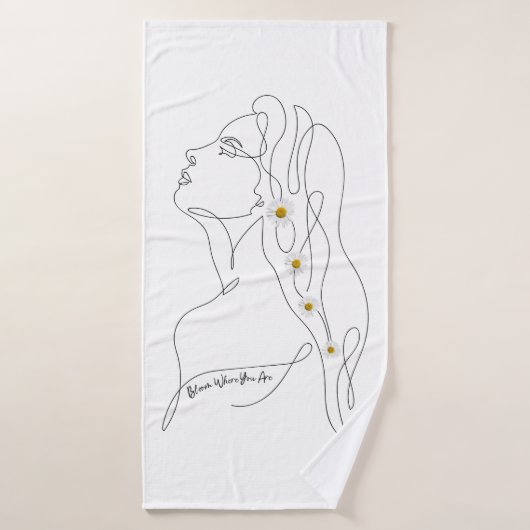 女性のラインアートスケッチ-開花の場所 バスタオルセット (バスタオル)