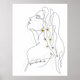 女性のラインアートスケッチ-開花の場所 ポスター