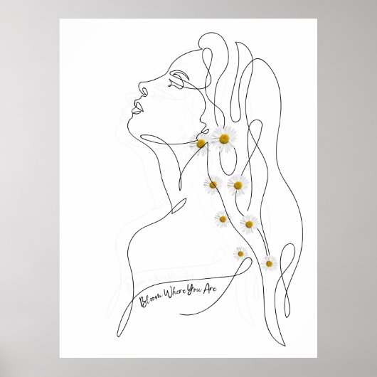 女性のラインアートスケッチ-開花の場所 ポスター (正面)