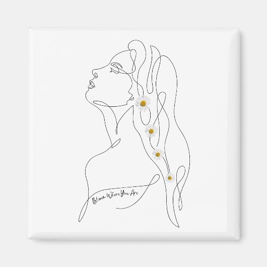 女性のラインアートスケッチ-開花の場所 マグネット (正面)