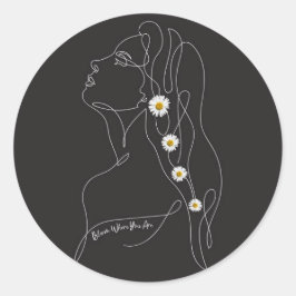 女性のラインアートスケッチ-開花の場所 ラウンドシール
