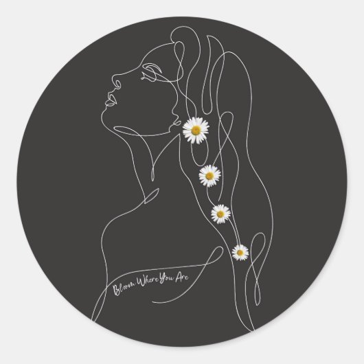 女性のラインアートスケッチ-開花の場所 ラウンドシール (正面)