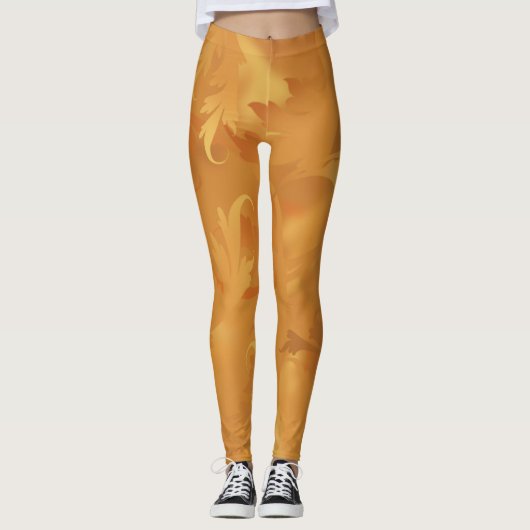 女性のリーフィパターン(の模様が)ある秋レギンス レギンス (正面)