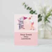 女性のレディーゴルファーのデートを救うためにパーでティーを選ぼう ポストカード (スタンド正面)