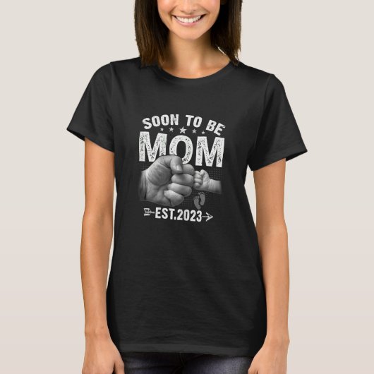 女性のレトロすぐにママになるEst 2023新しいママの母親 Tシャツ (正面)