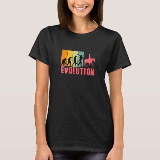 女性のレトロなビンテージ人間馬に乗る進化 Tシャツ (正面)