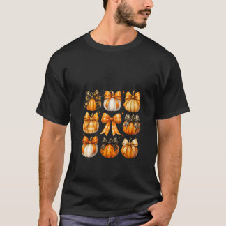 女性のレトロカボチャのキュートなリボン 秋の感謝祭 Tシャツ