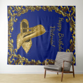 女性のロイヤルブルーゴールド誕生日パーティーXL背景 タペストリー (インサイチュ(横))