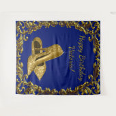 女性のロイヤルブルーゴールド誕生日パーティーXL背景 タペストリー (正面(横))