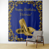 女性のロイヤルブルーゴールド誕生日パーティーXL背景 タペストリー (インサイチュ)
