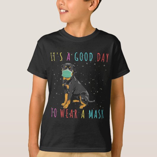 女性のロットワイラー衣服Aマスクおもしろいその良い日 Tシャツ (正面)