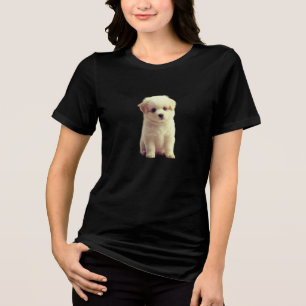 女性の上の子犬の群れ 黒色半袖Tシャツ トライブレンドTシャツ