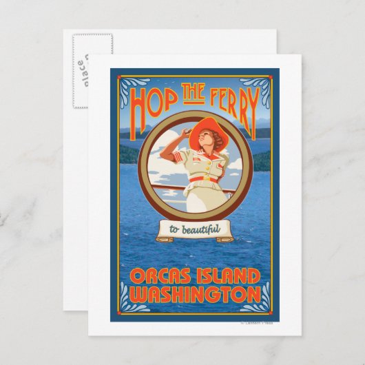 女性の乗馬フェリー – ワシントン州オルカスアイランド ポストカード (正面/裏面)