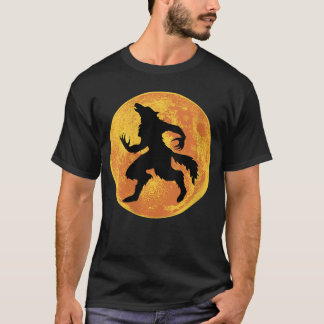 女性の人狼ハロウィン満月怖いオオカミのホラー Tシャツ