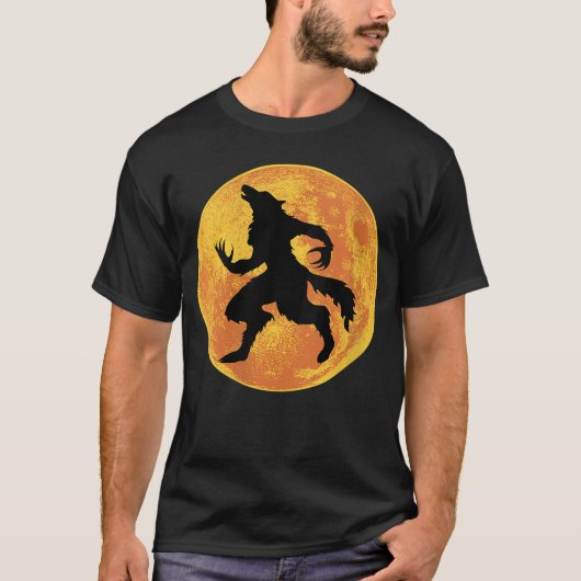 女性の人狼ハロウィン満月怖いオオカミのホラー Tシャツ (正面)