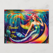 女性の人魚の星明るい美しい海の神話 ポストカード (正面)