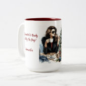 女性の休暇に取る準備ができて、水色 ツートーンマグカップ (正面左)