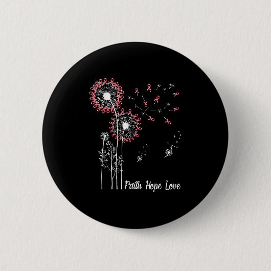 女性の信仰ホープ乳癌Dandelion Flo 缶バッジ (正面)