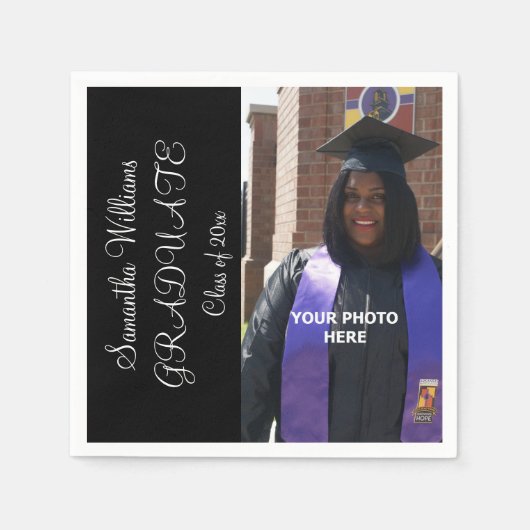 女性の写真エレガント卒業 スタンダードカクテルナプキン (正面)