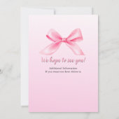 女性の別れのピンクエレガントの弓パーティー 招待状 (裏面)