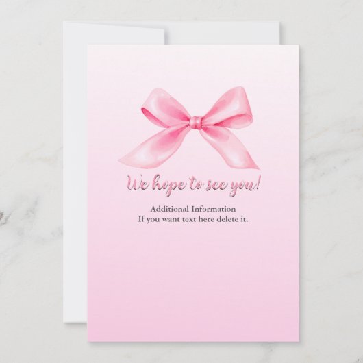女性の別れのピンクエレガントの弓パーティー 招待状 (裏面)