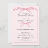 女性の別れ ピンクの蝶結び 花の縁 パーティー 招待状 (正面)