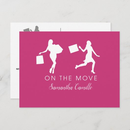 女性の動くアナウンスピンクブラックグレー ポストカード (正面/裏面)