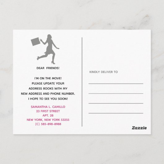 女性の動くアナウンスピンクブラックグレー ポストカード (裏面)