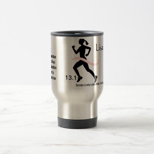 女性の半分のマラソンのピンクのリボン トラベルマグ (中央)