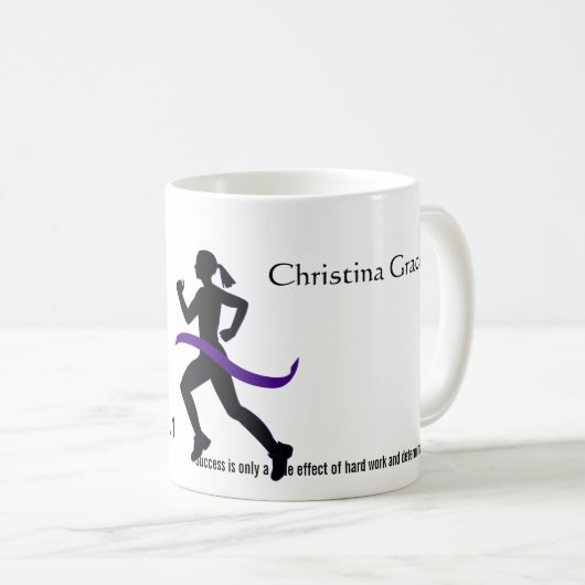女性の半分のマラソンの紫色のリボン コーヒーマグカップ (正面右)