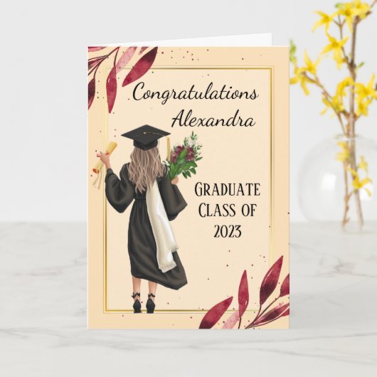 女性の卒業証書 カード (黄色い花)