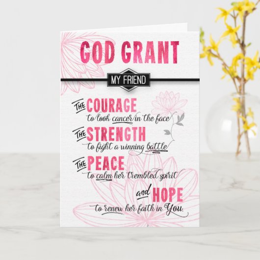 女性の友人ががんピンク祈りの言葉と戦うために カード (黄色い花)