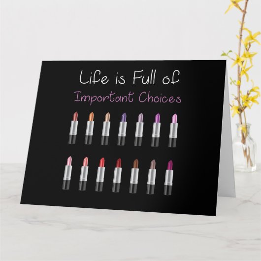 女性の口紅おもしろいが人生の重要な選択肢 カード (黄色い花)