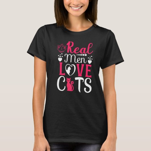 女性の可愛い猫好実在き男性が猫 Tシャツ (正面)