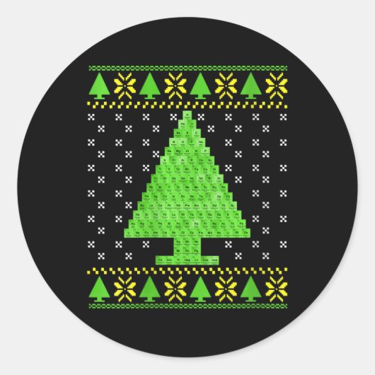 女性の周期表醜いクリスマスセーター ラウンドシール (正面)