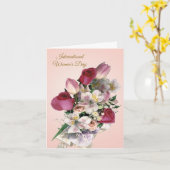 女性の国際的日、バラ、チューリップ カード (黄色い花)