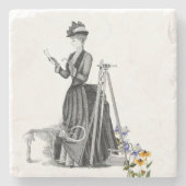 女性の土地測量用西洋測量ヴィンテージ石 ストーンコースター (正面)