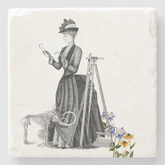 女性の土地測量用西洋測量ヴィンテージ石 ストーンコースター (正面)